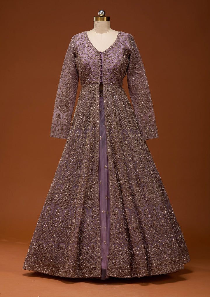 Lavender Zariwork Net Readymade Lehenga