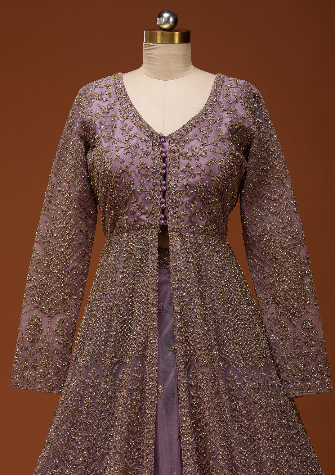 Lavender Zariwork Net Readymade Lehenga