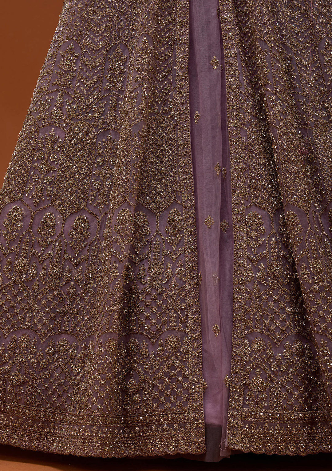 Lavender Zariwork Net Readymade Lehenga