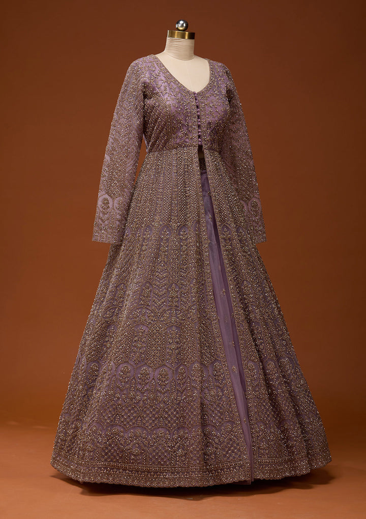 Lavender Zariwork Net Readymade Lehenga