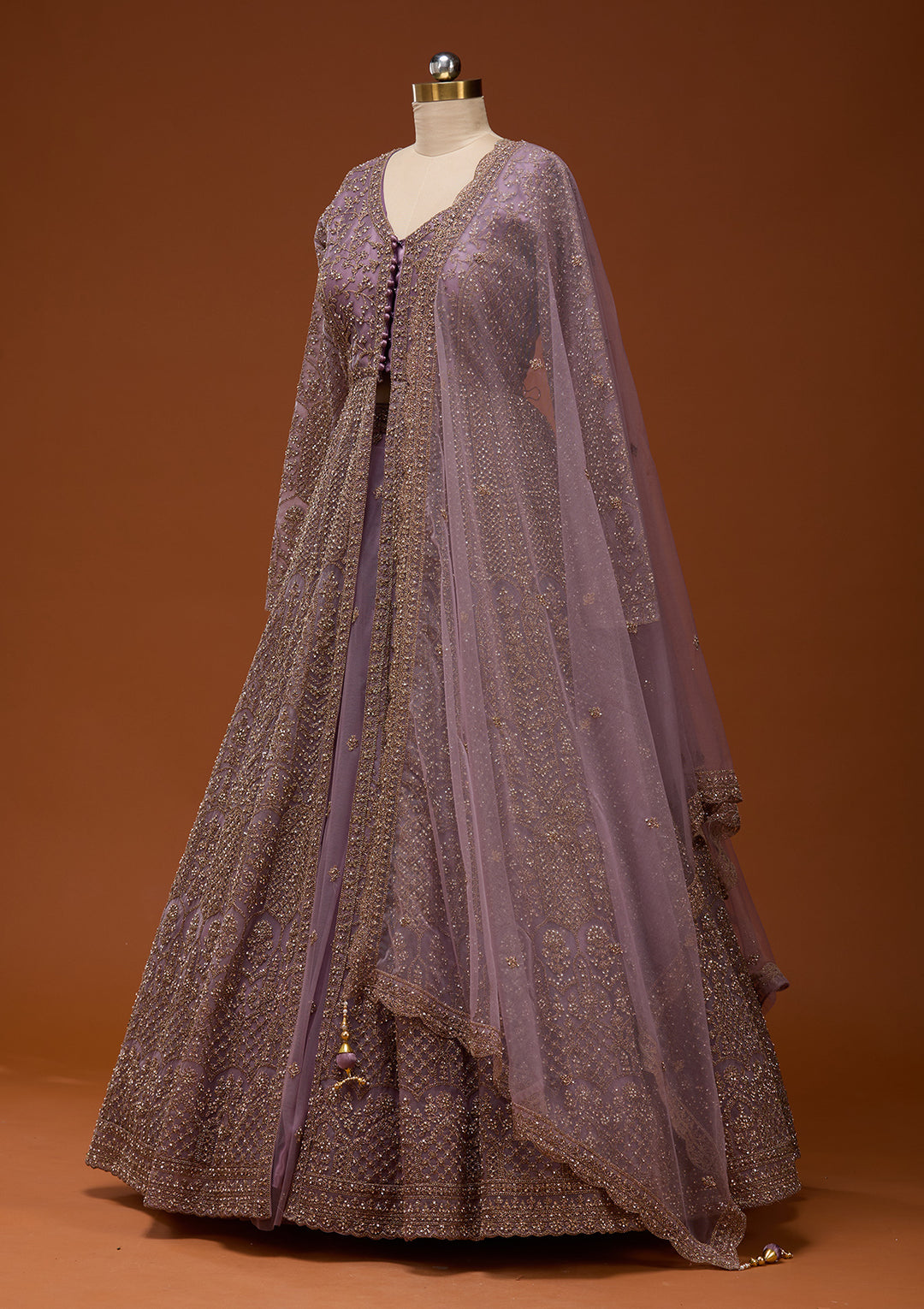 Lavender Zariwork Net Readymade Lehenga