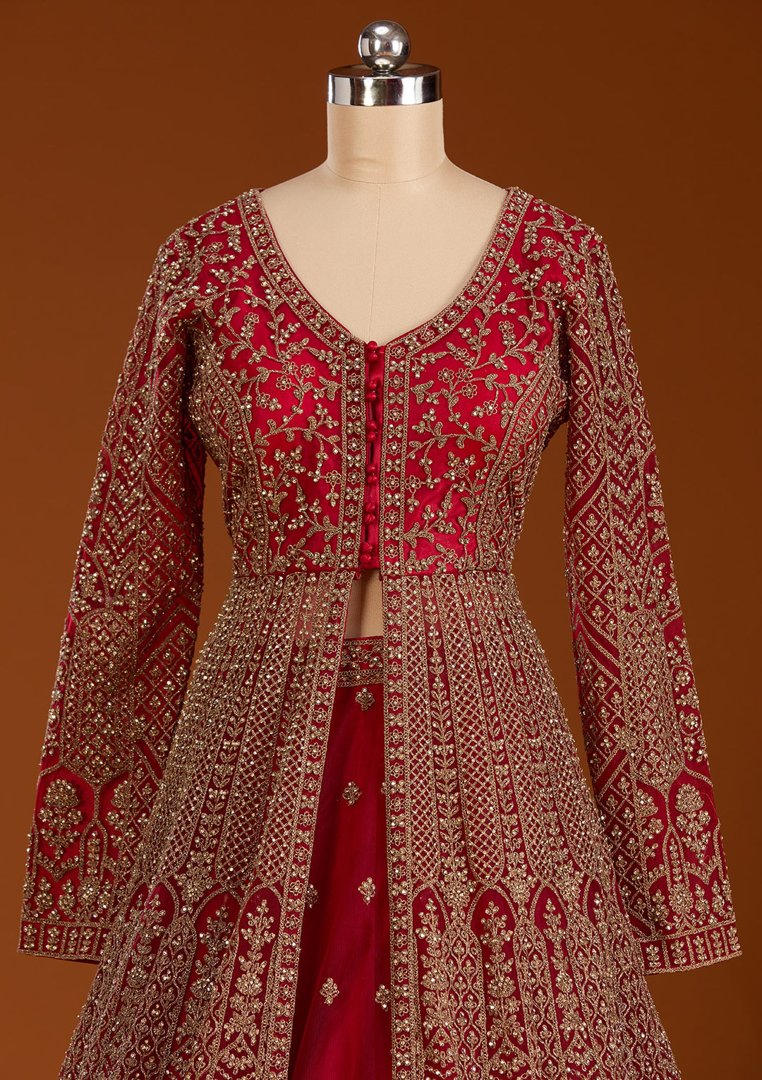 Maroon Zariwork Net Readymade Lehenga