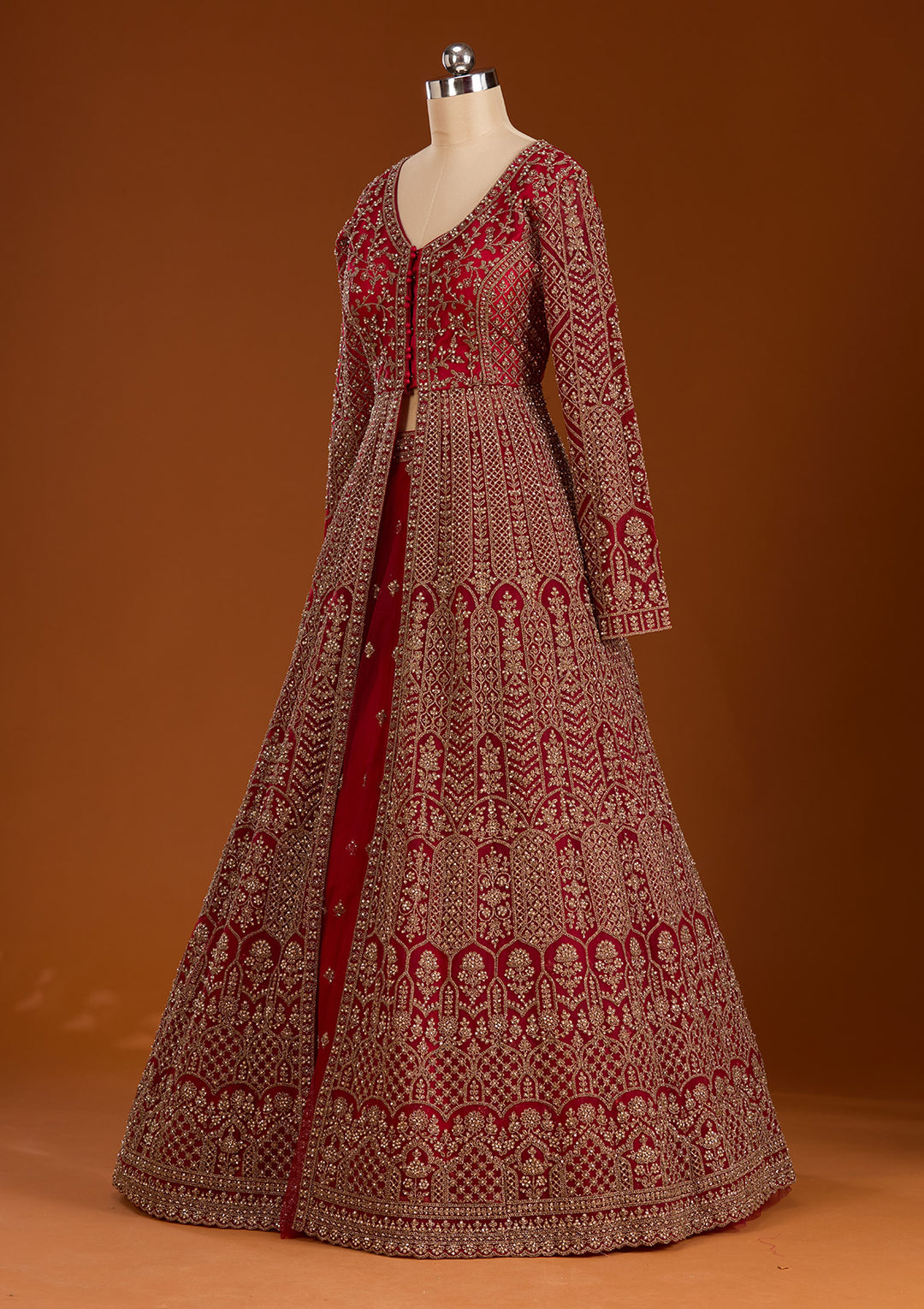 Maroon Zariwork Net Readymade Lehenga