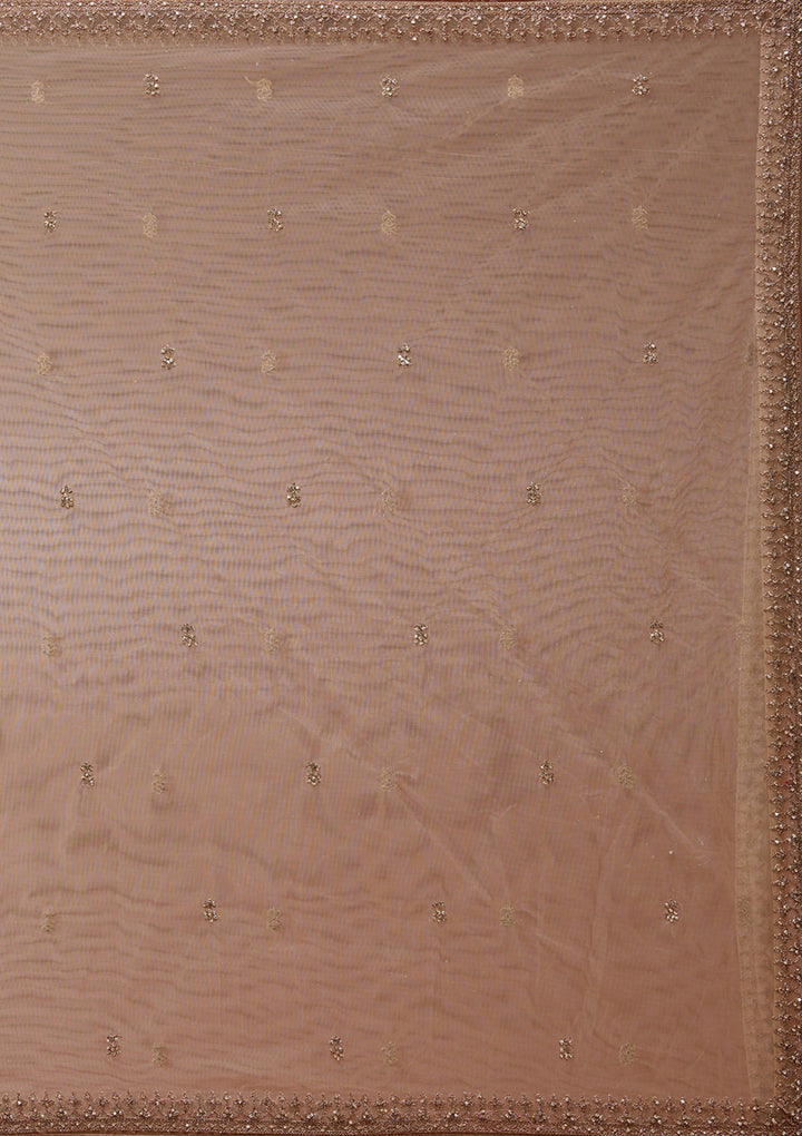 Beige Stonework Net Readymade Lehenga