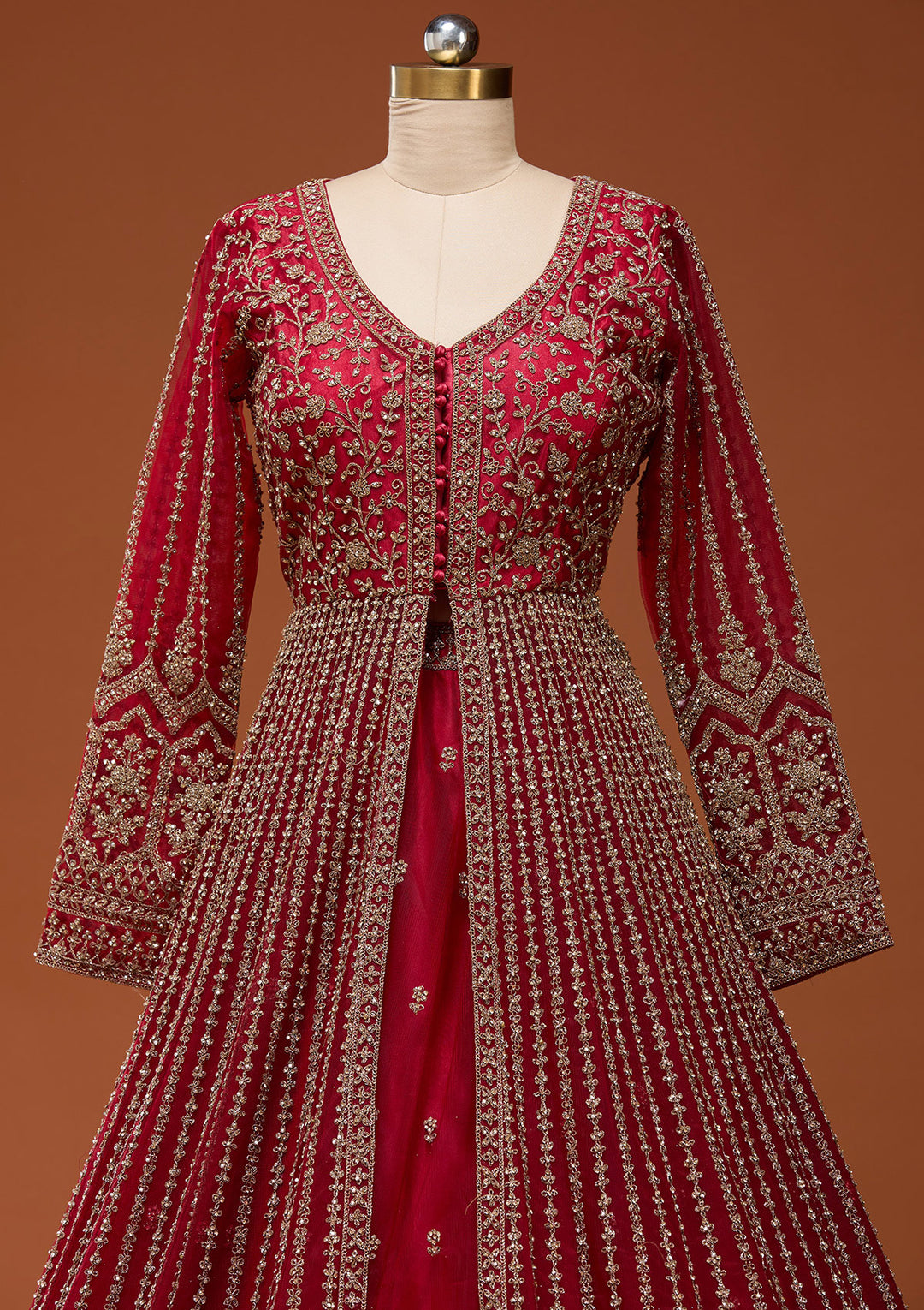 Maroon Stonework Net Readymade Lehenga