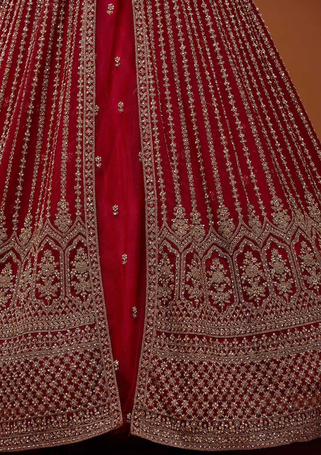 Maroon Stonework Net Readymade Lehenga