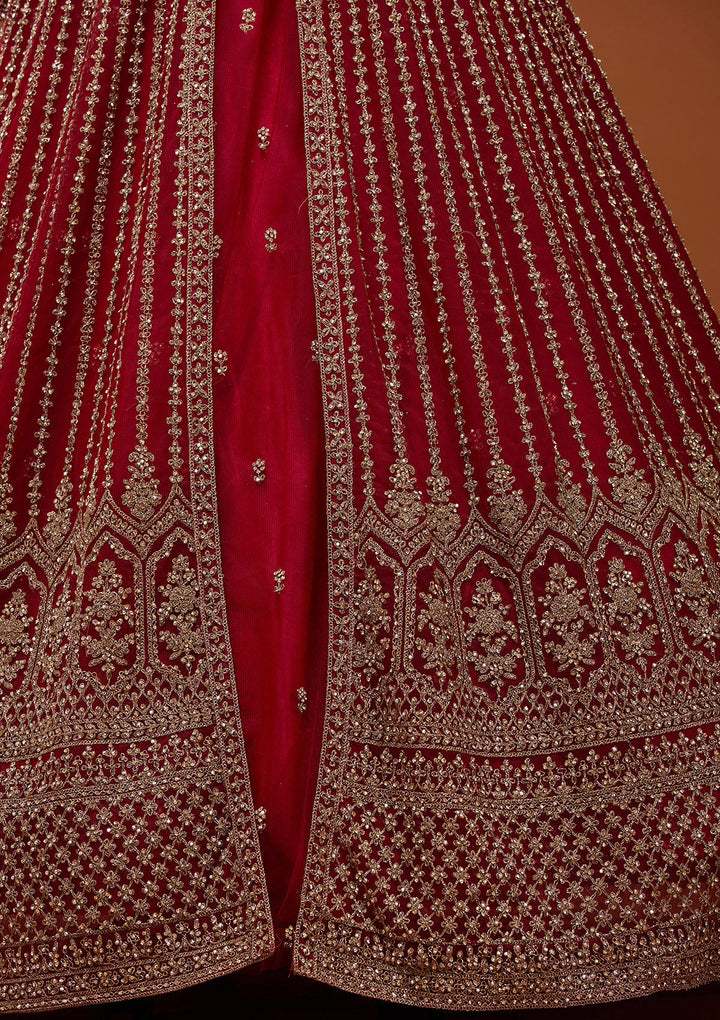 Maroon Stonework Net Readymade Lehenga