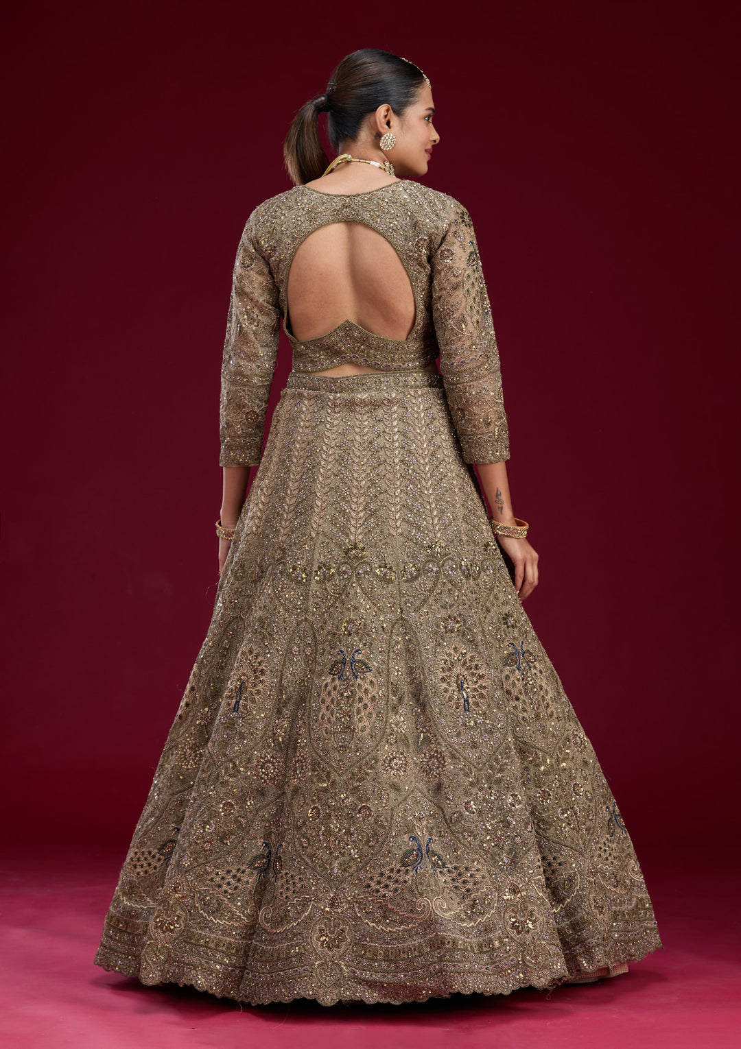Mehendi Zariwork Net Semi Stitched Lehenga