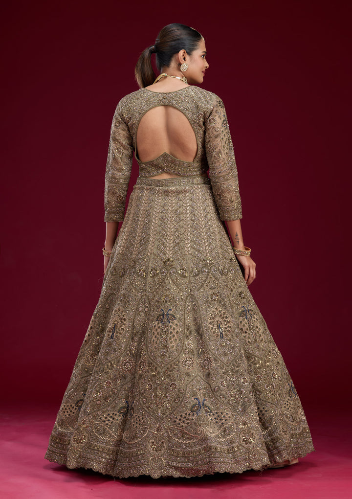 Mehendi Zariwork Net Semi Stitched Lehenga
