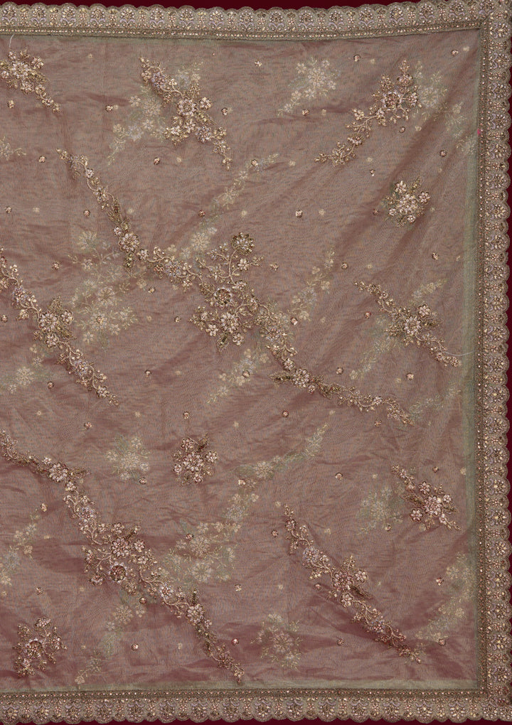 Mehendi Zariwork Net Semi Stitched Lehenga