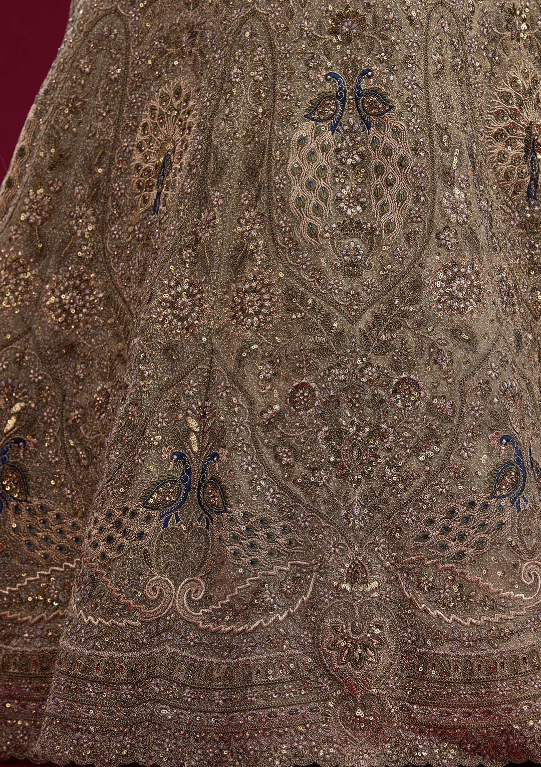 Mehendi Zariwork Net Semi Stitched Lehenga