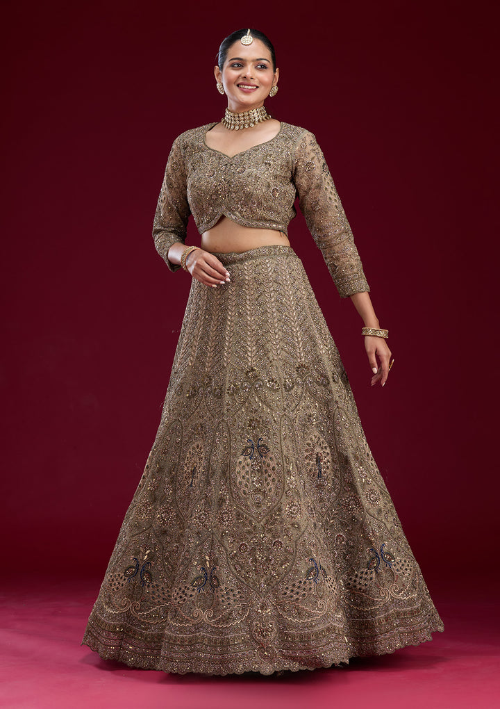 Mehendi Zariwork Net Semi Stitched Lehenga
