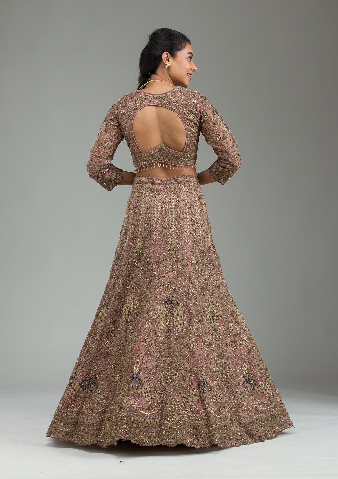 Pink Zariwork Net Semi Stitched Lehenga