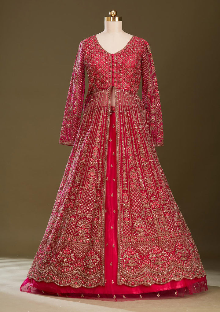 Rani Pink Zariwork (Gold) Net Readymade Lehenga
