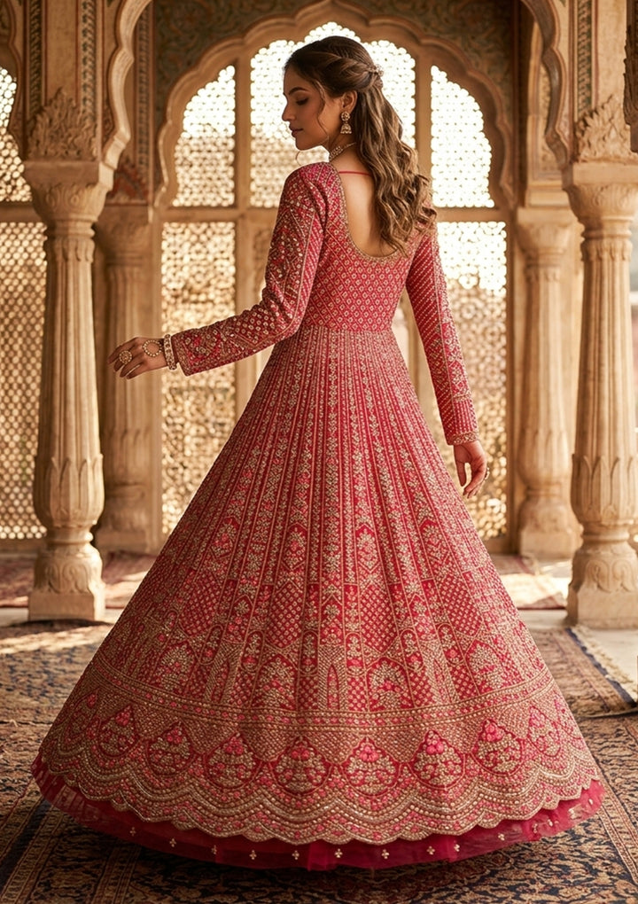 Rani Pink Zariwork (Gold) Net Readymade Lehenga