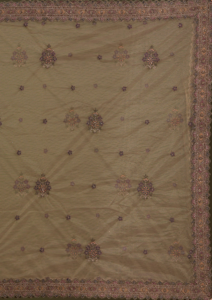 Beige Zariwork Net Readymade Lehenga