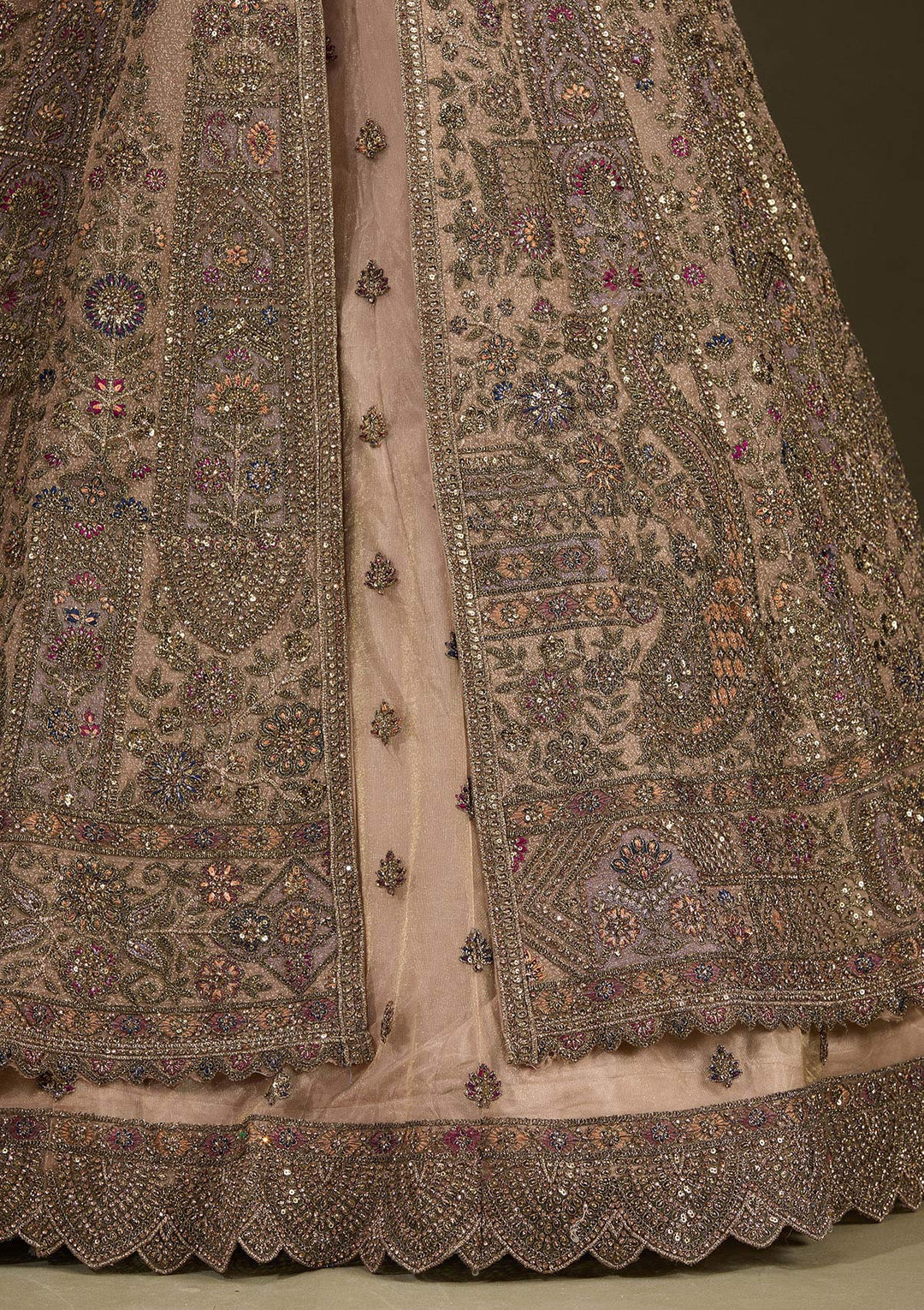 Beige Zariwork Net Readymade Lehenga