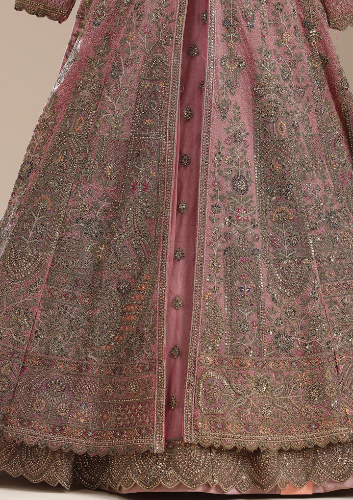 Onion Pink Cording Net Readymade Lehenga