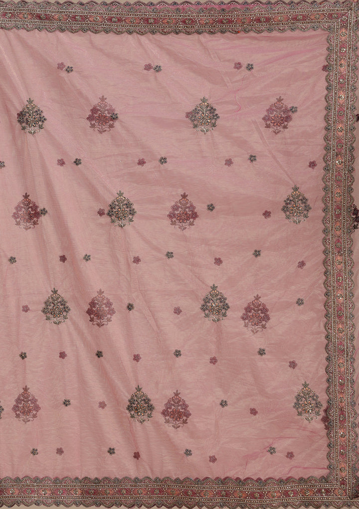Onion Pink Zariwork (Antique) Net Readymade Lehenga