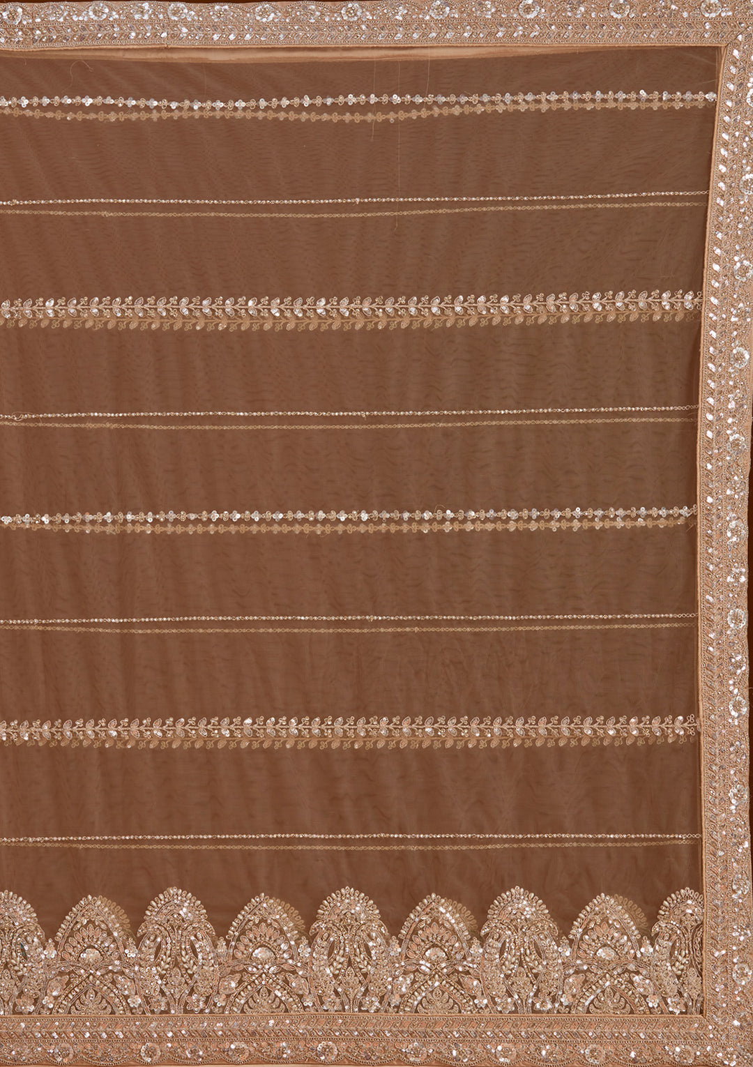 Beige Sequins Net Readymade Lehenga