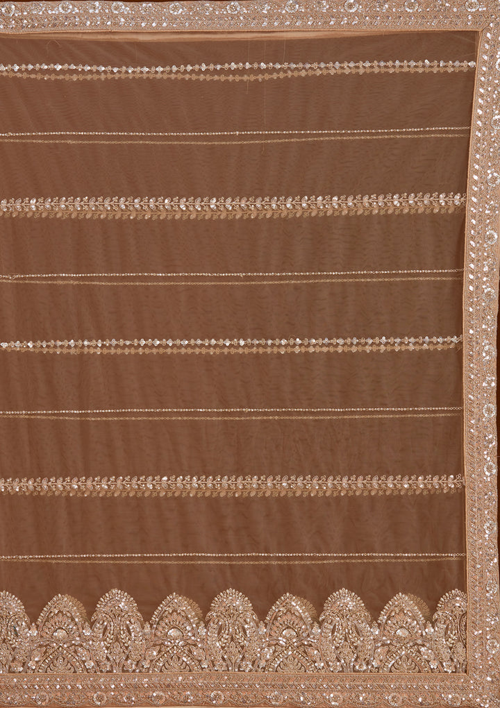 Beige Sequins Net Readymade Lehenga