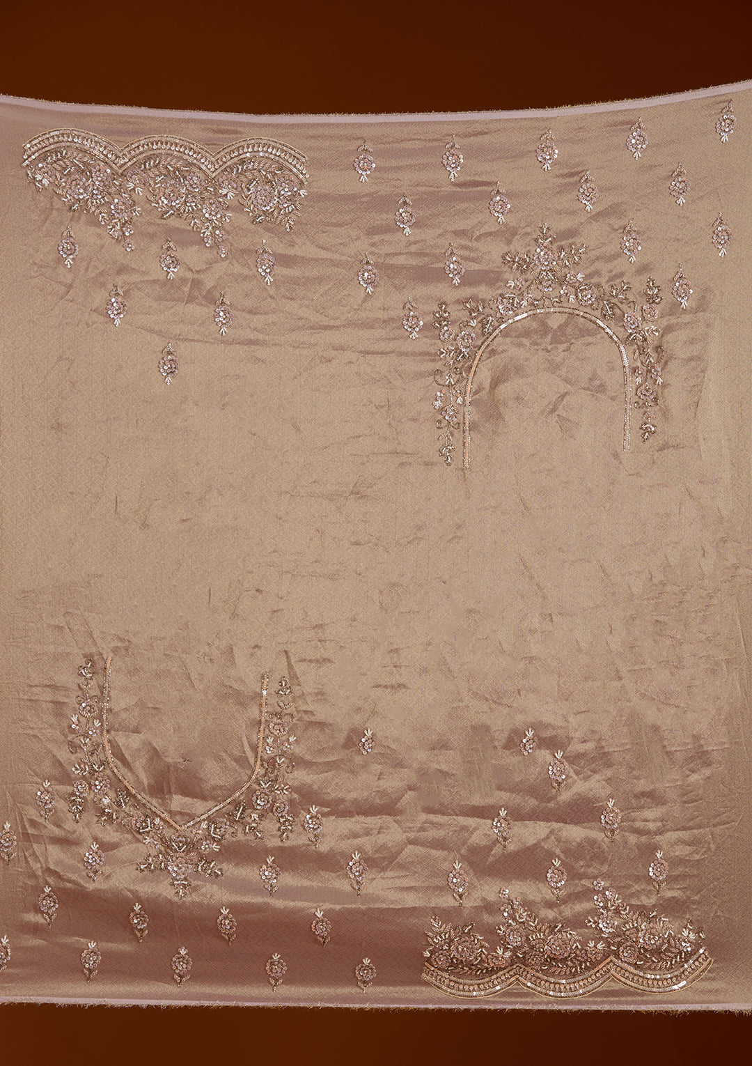 Beige Sequins Net Readymade Lehenga