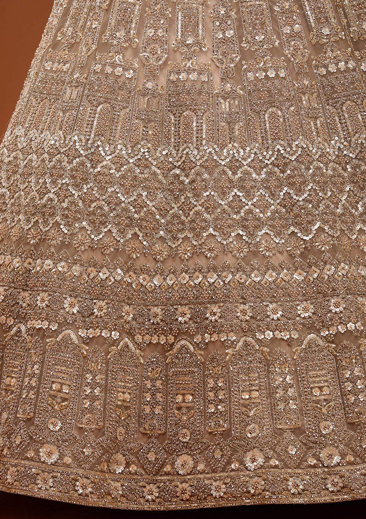 Beige Zariwork (Gold) Net Readymade Lehenga