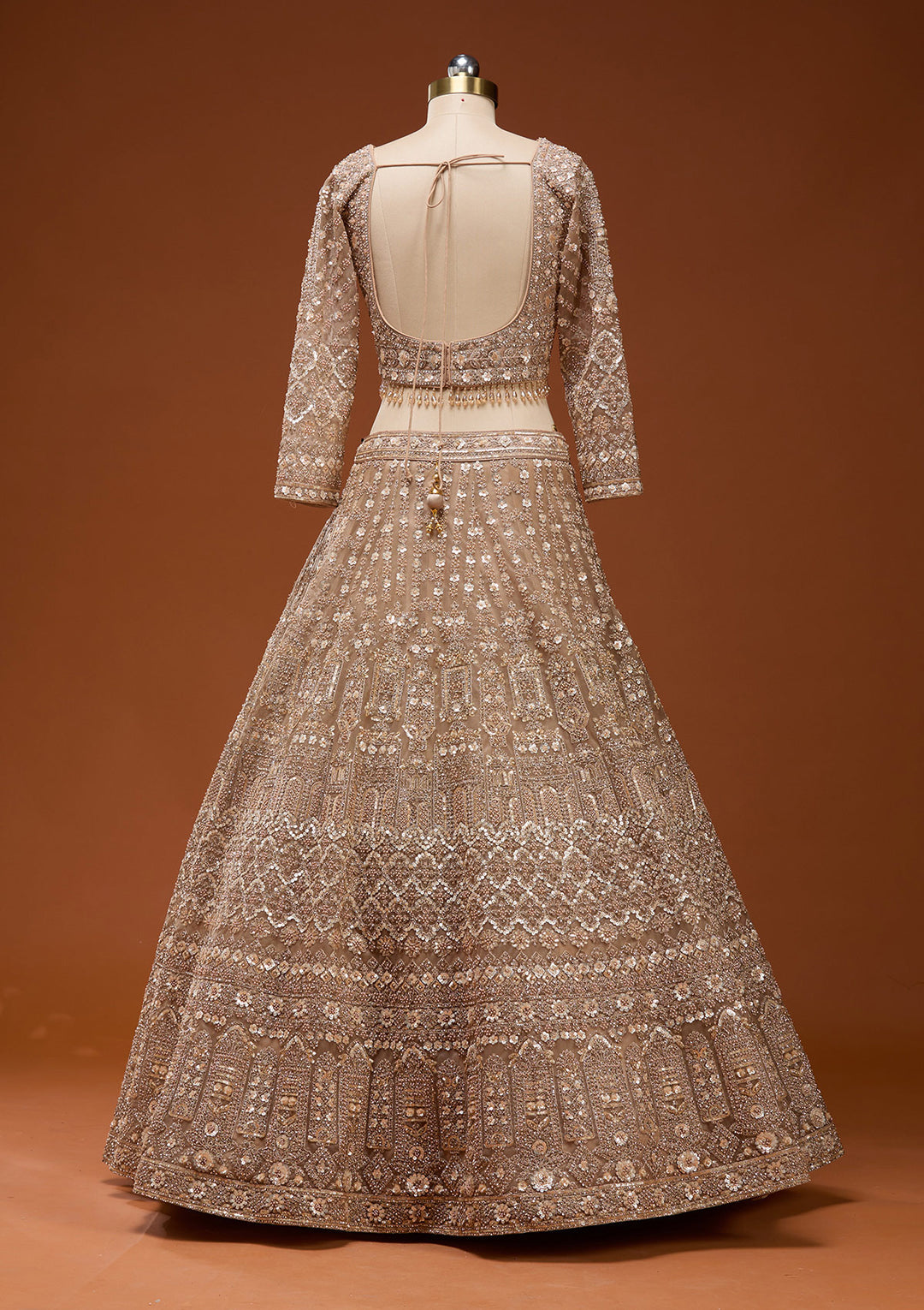 Beige Zariwork (Gold) Net Readymade Lehenga