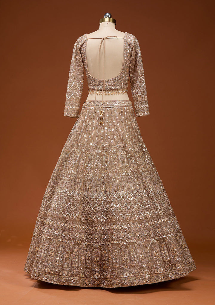 Beige Zariwork (Gold) Net Readymade Lehenga