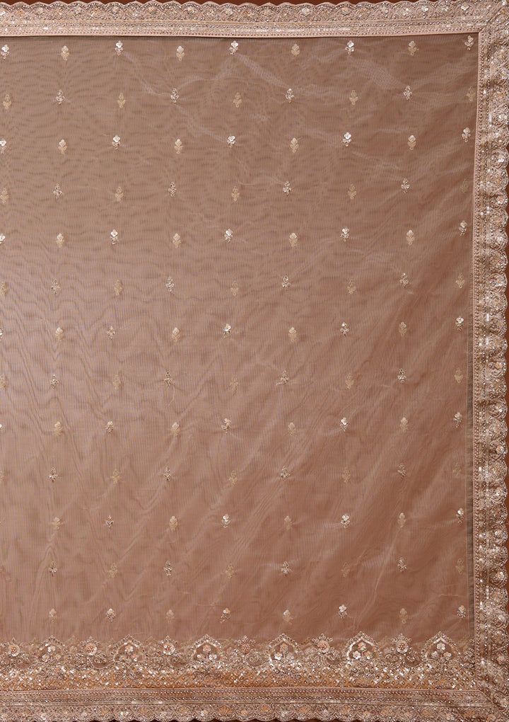 Beige Zariwork (Gold) Net Readymade Lehenga