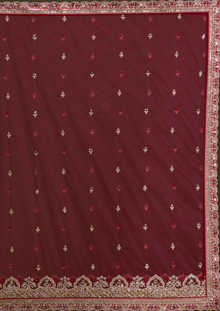 Maroon Sequins Net Readymade Lehenga