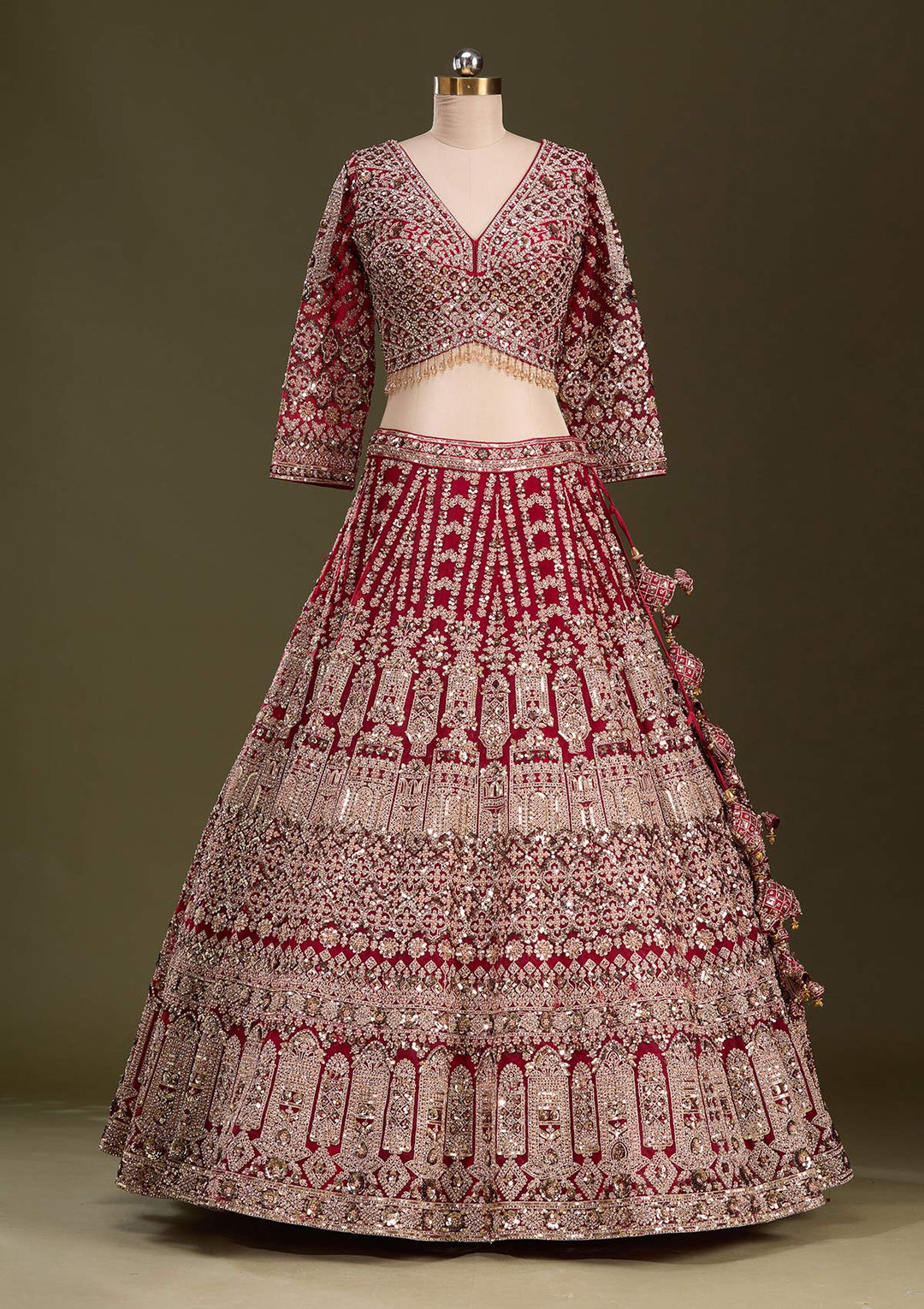 Maroon Sequins Net Readymade Lehenga