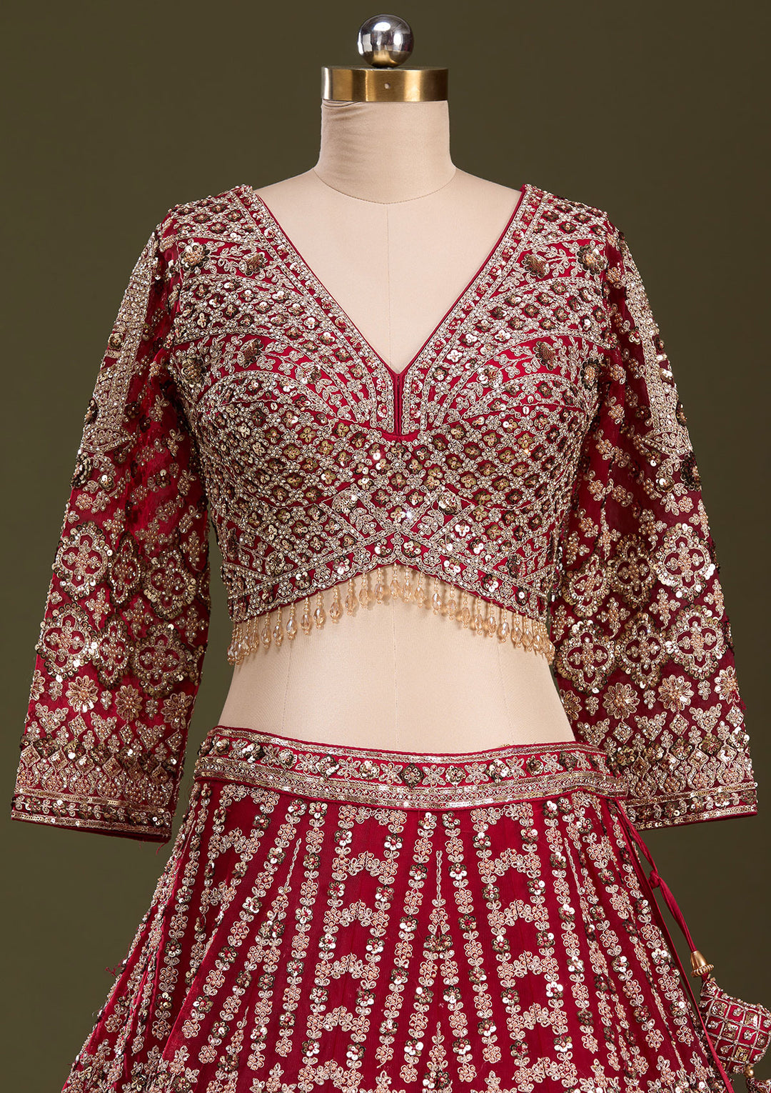 Maroon Sequins Net Readymade Lehenga