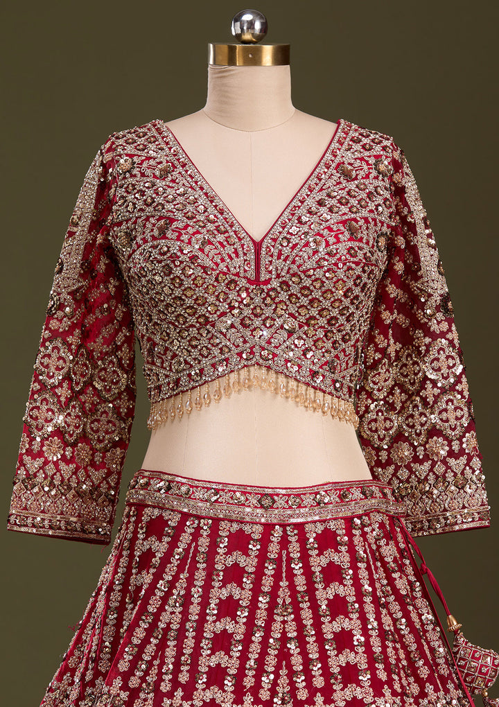 Maroon Sequins Net Readymade Lehenga