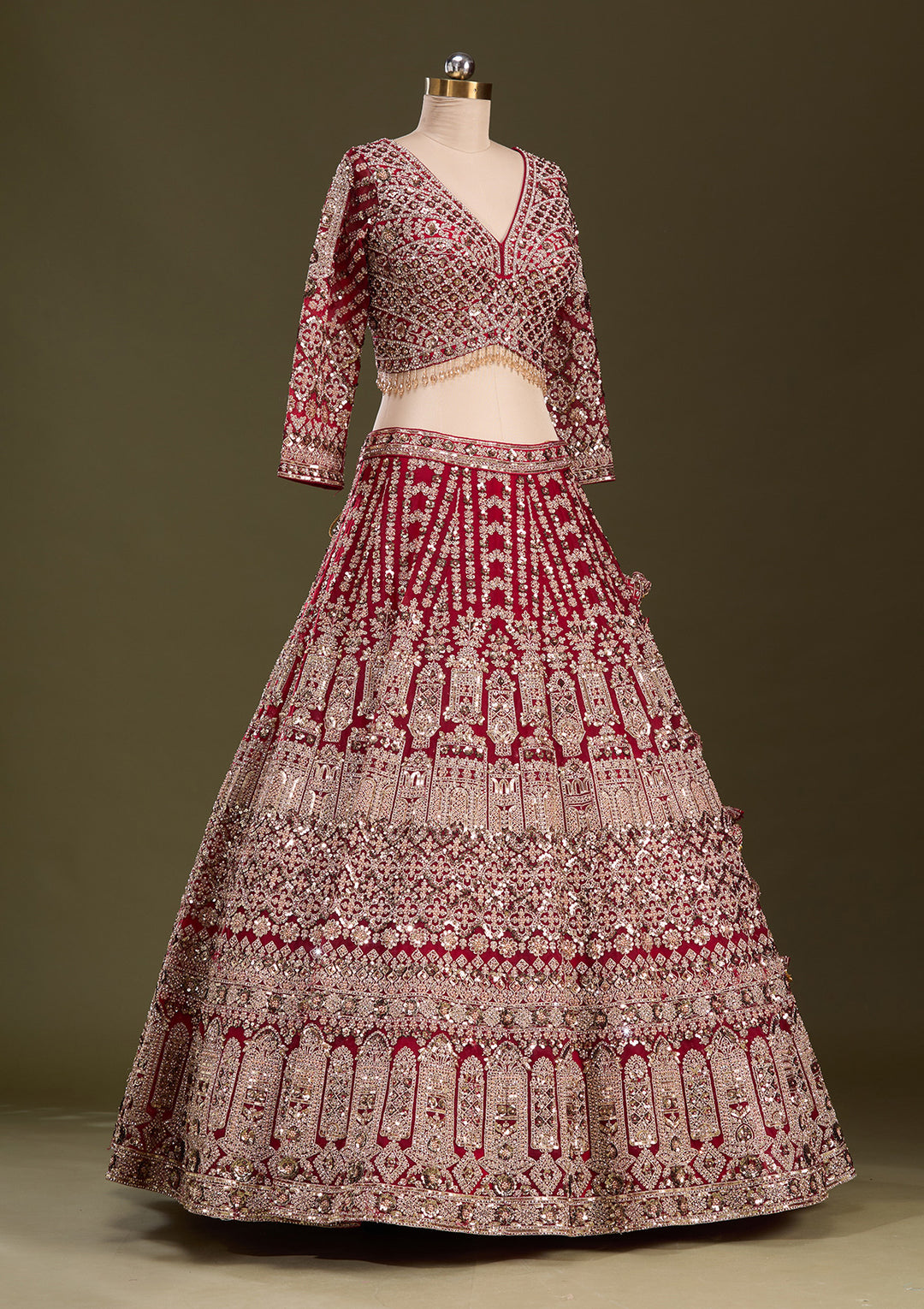Maroon Sequins Net Readymade Lehenga
