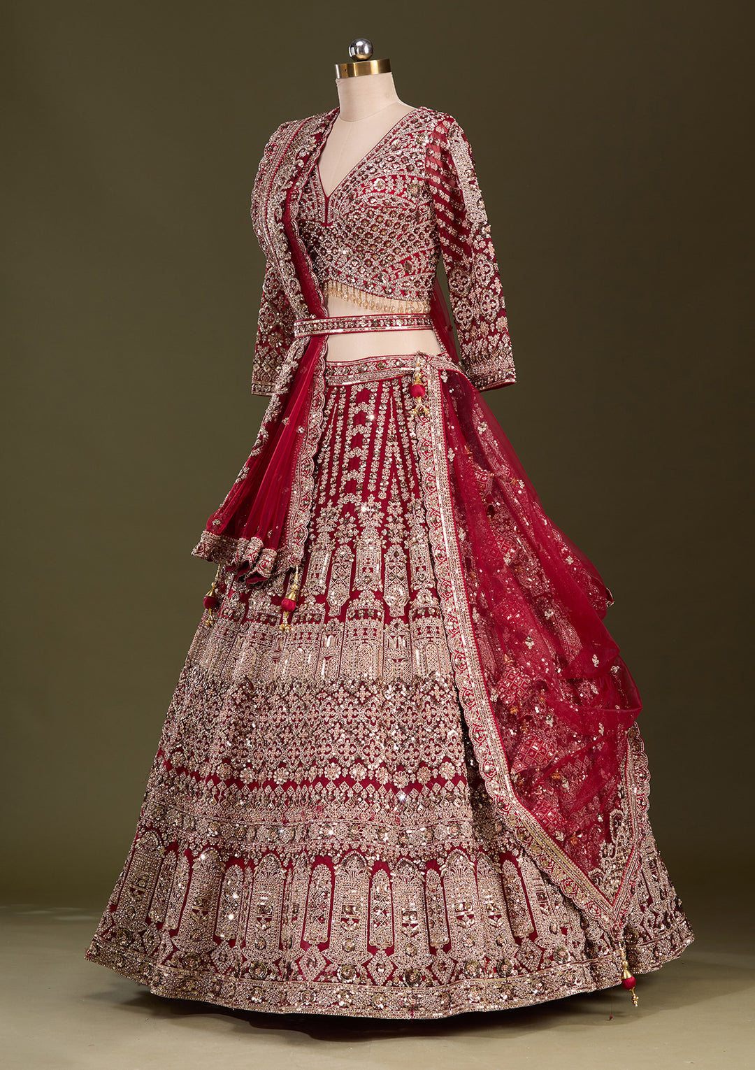 Maroon Sequins Net Readymade Lehenga