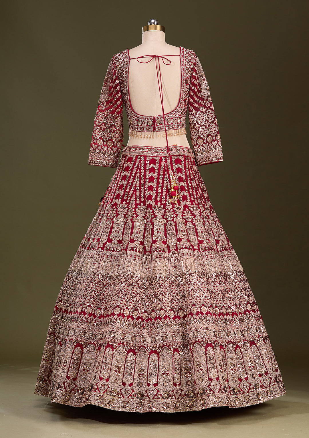 Maroon Sequins Net Readymade Lehenga