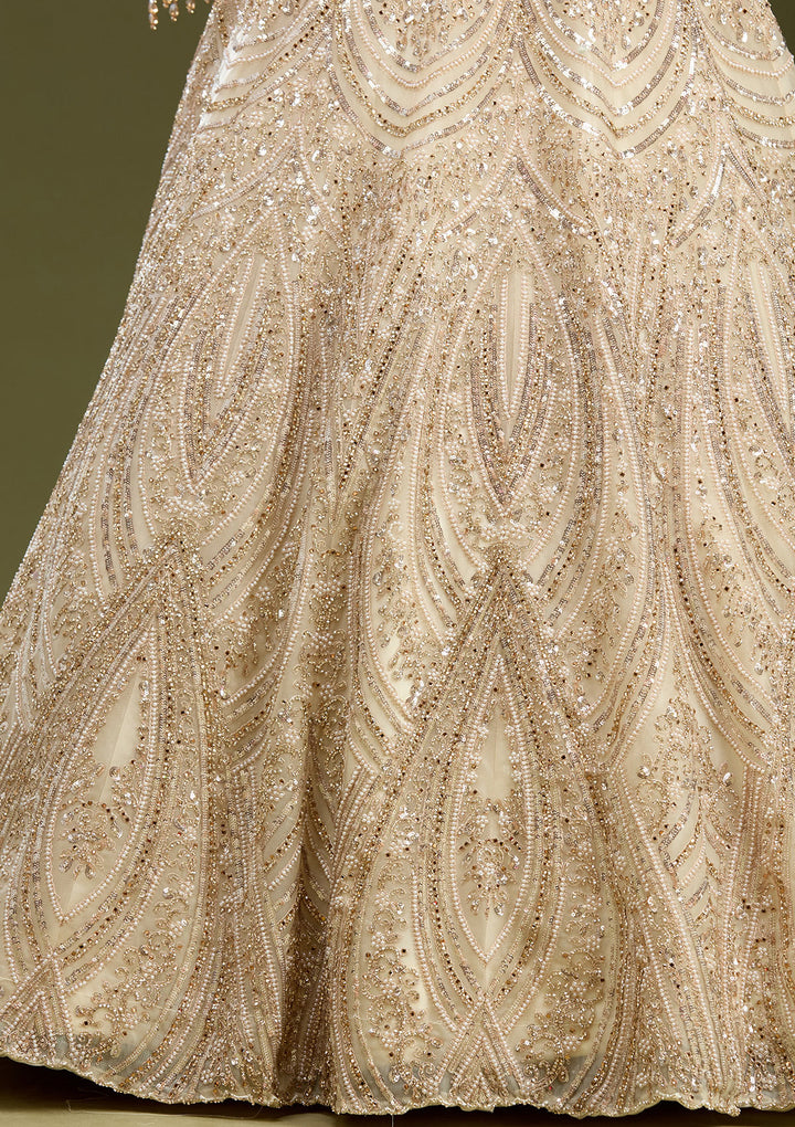 Cream Sequins Net Readymade Lehenga