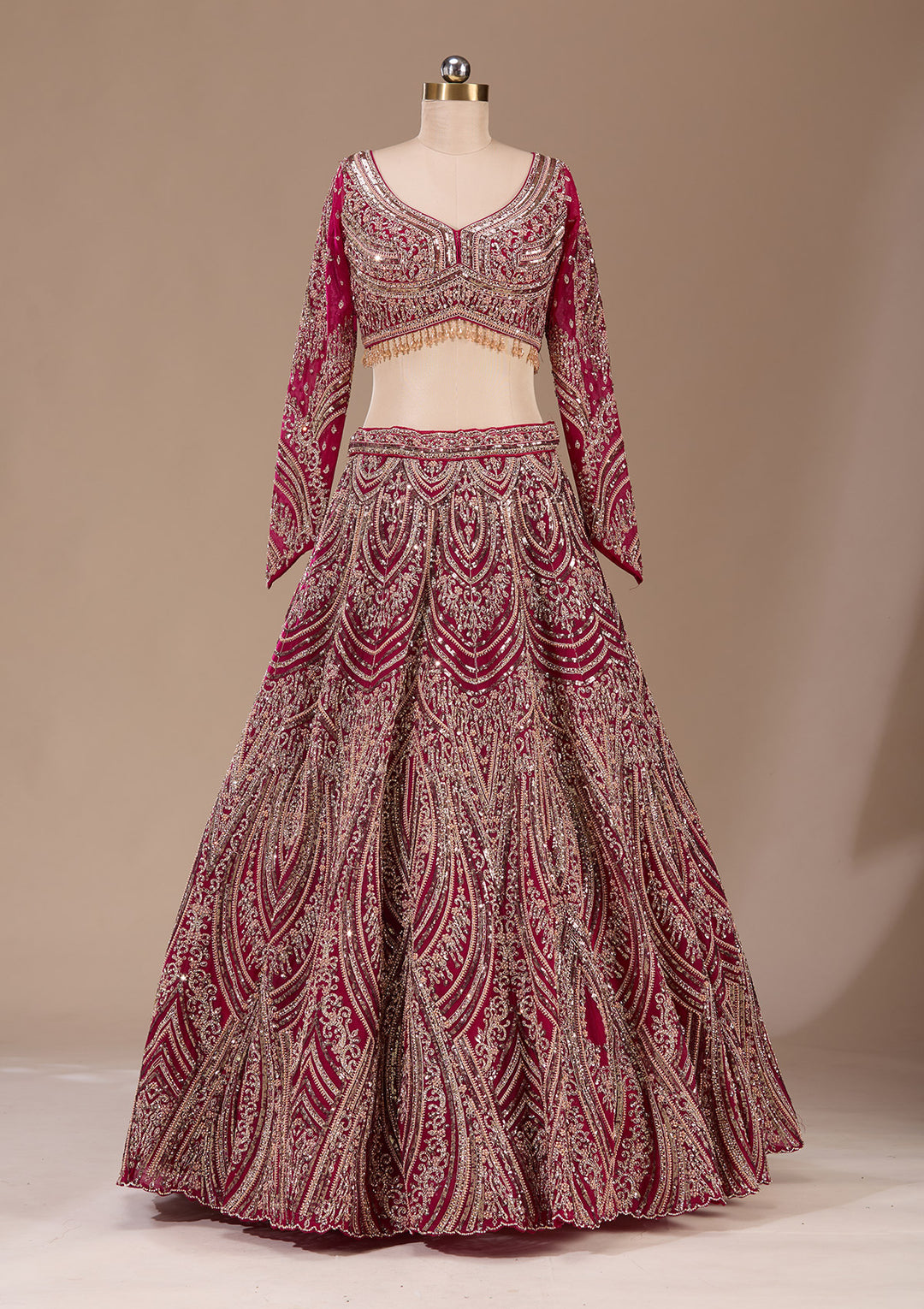 Maroon Sequins Net Readymade Lehenga
