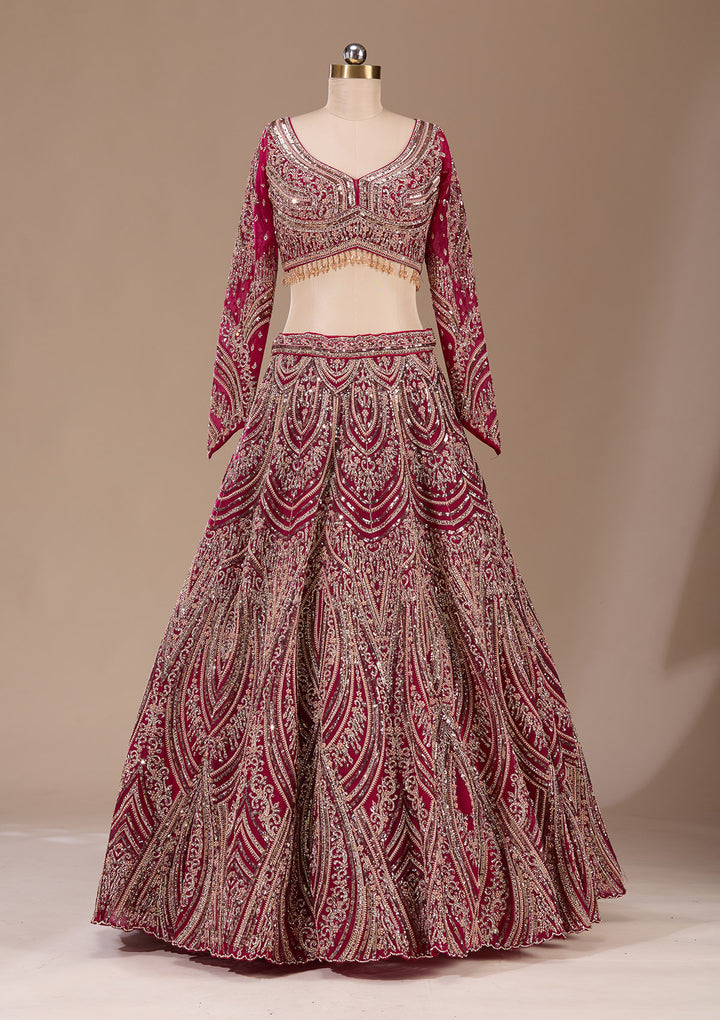 Maroon Sequins Net Readymade Lehenga