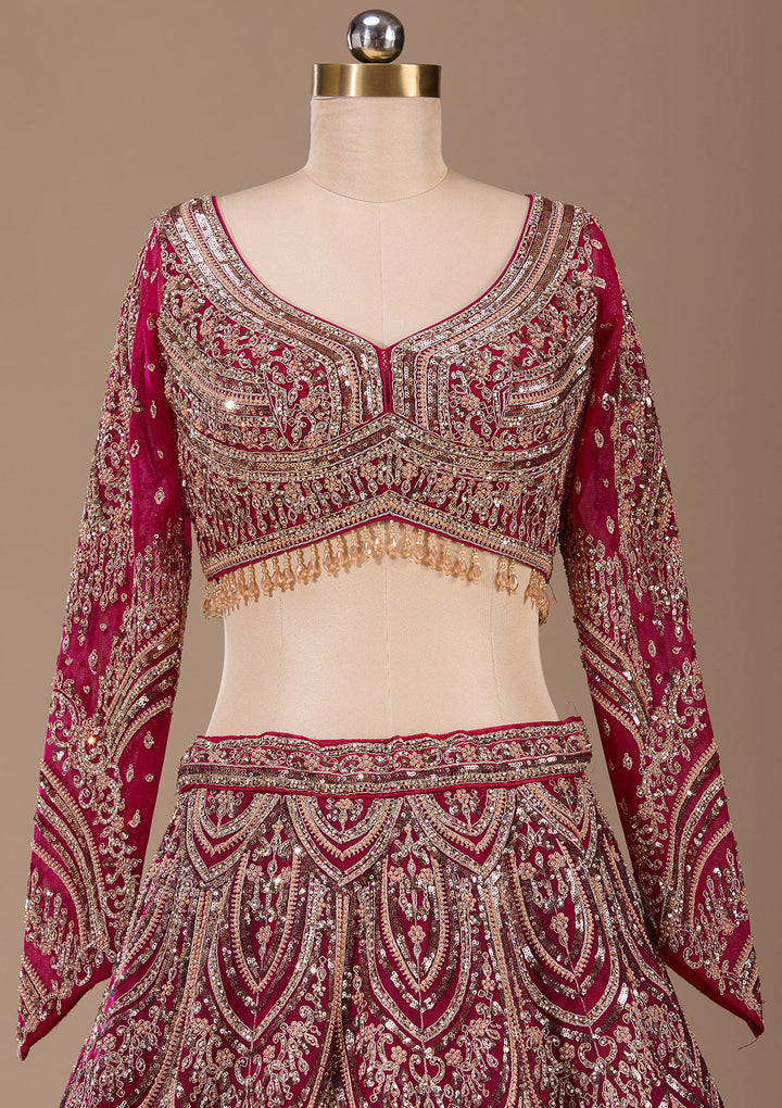 Maroon Sequins Net Readymade Lehenga