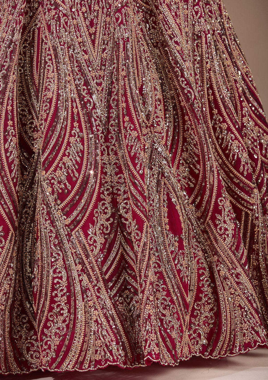 Maroon Sequins Net Readymade Lehenga