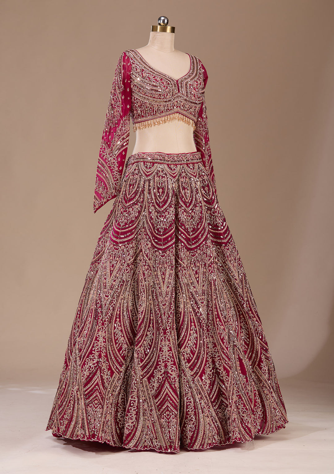 Maroon Sequins Net Readymade Lehenga