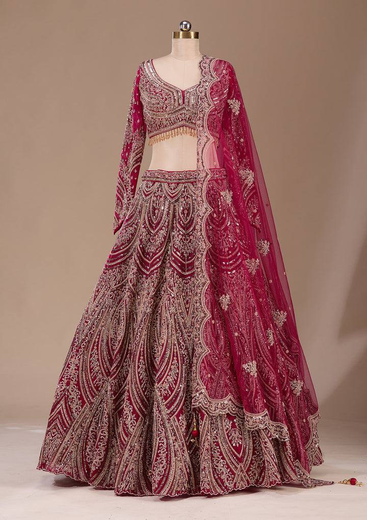 Maroon Sequins Net Readymade Lehenga
