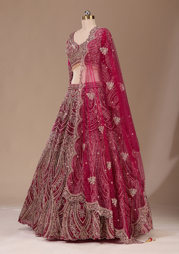 Maroon Sequins Net Readymade Lehenga