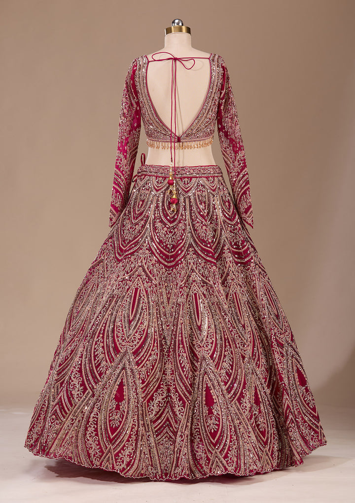 Maroon Sequins Net Readymade Lehenga
