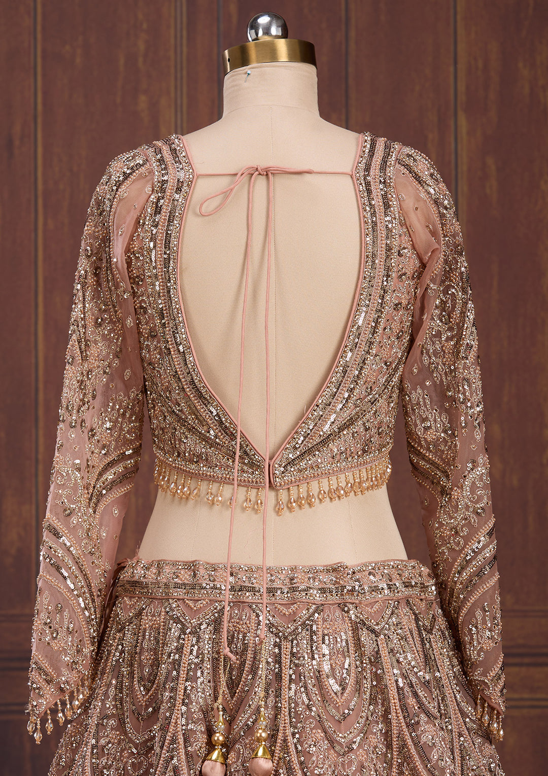 Peach Sequins Net Readymade Lehenga