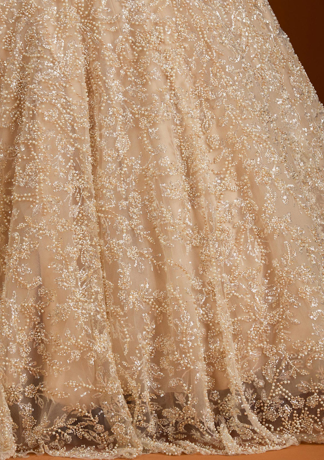 Pearlwork Off White Net Stitched Lehenga Blouse With Dupatta