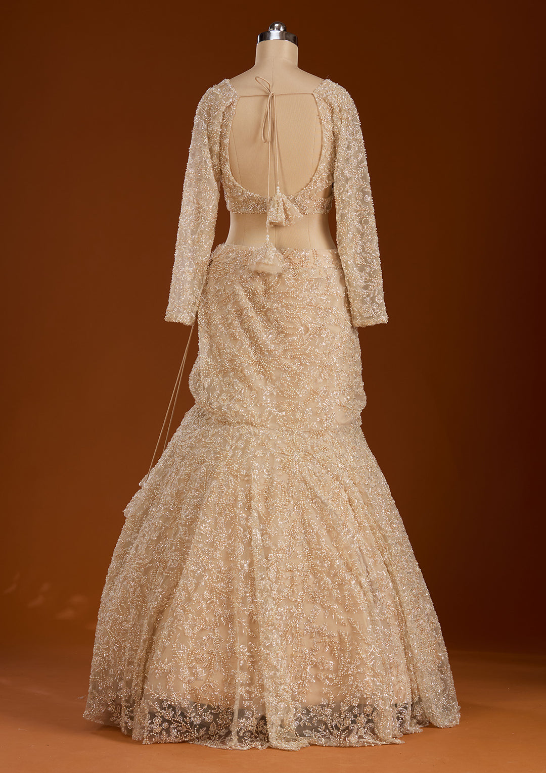 Pearlwork Off White Net Stitched Lehenga Blouse With Dupatta