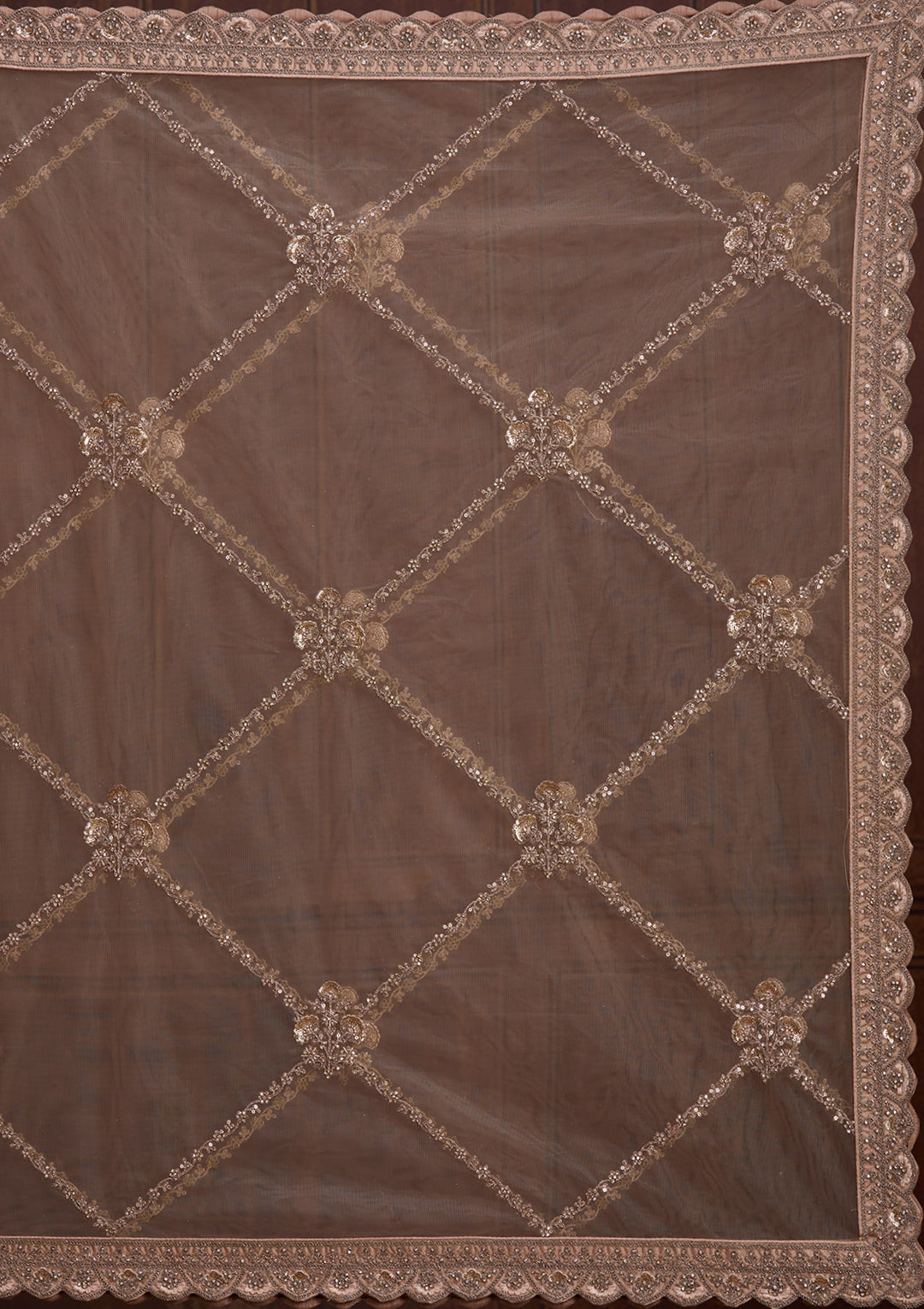 Beige Cording Net Readymade Lehenga